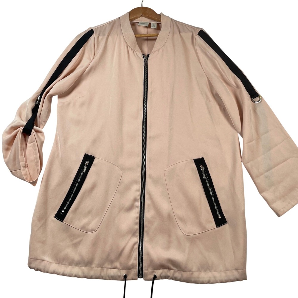 Zenergy by Chico's Blush Pink Bomber Jacket Full Zip D-Ring Sleeve Size‎ 2 L